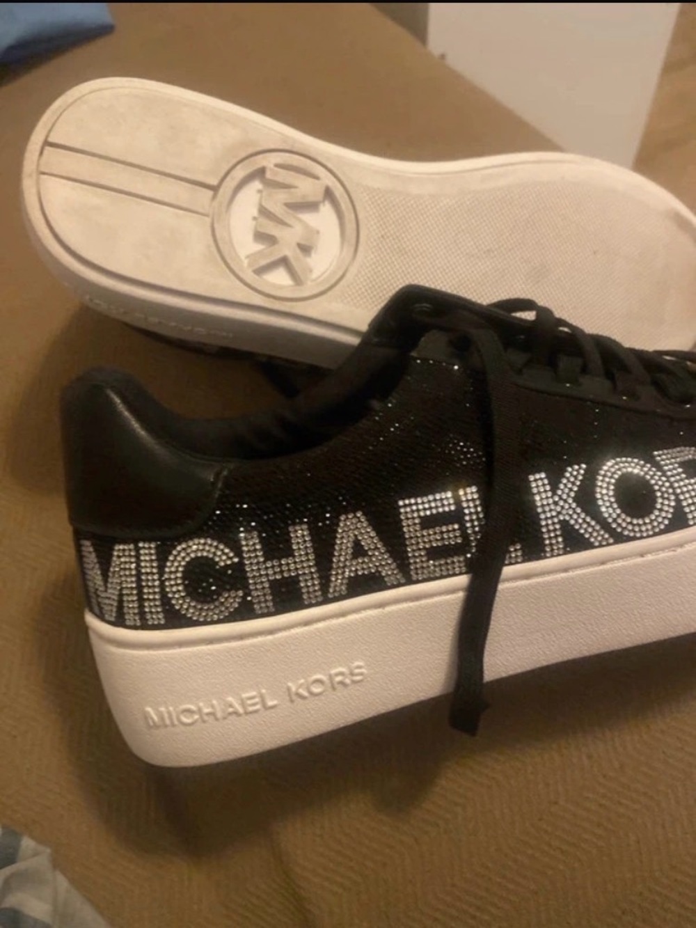 Michael Kors Black and White Crystal-Logo Platform Sneakers
